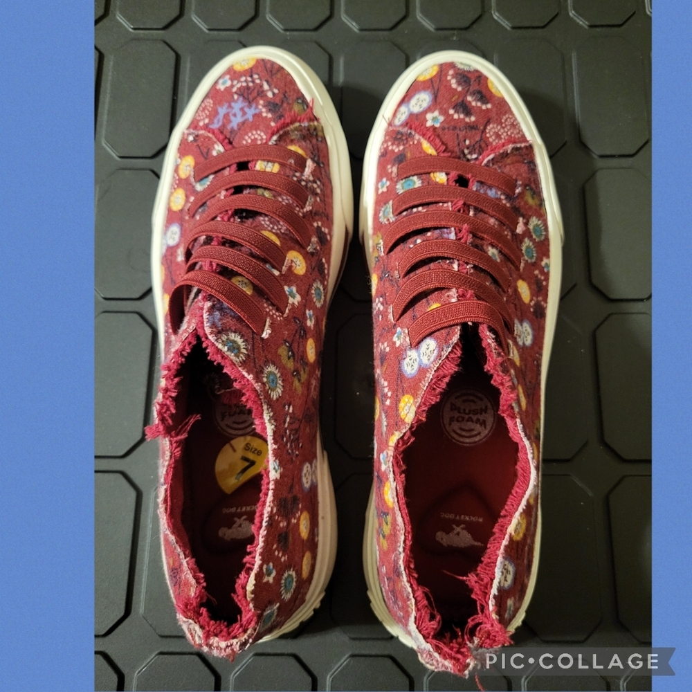 Rocket Dog Women's Burgundy Floral Elastic Slip-On Sneakers - Picture 3 of 3
